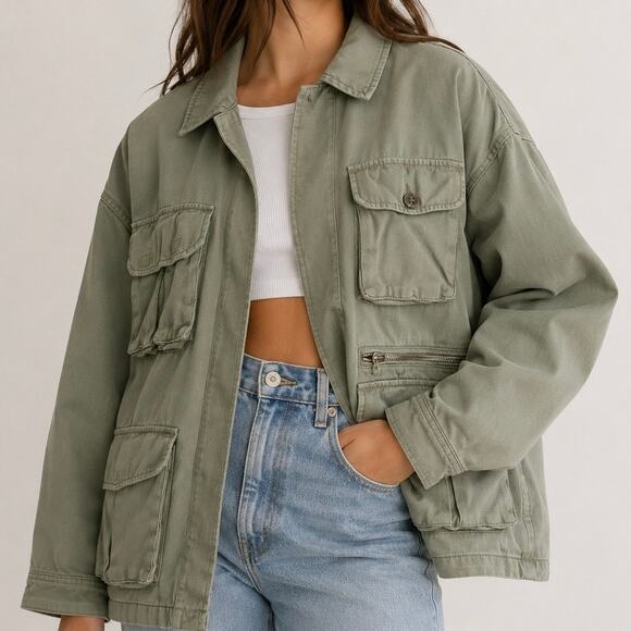 Topshop Jackets & Blazers - TOPSHOP x NORDSTROM | Olive Green Cargo Utility Jacket  Oversized | Medium